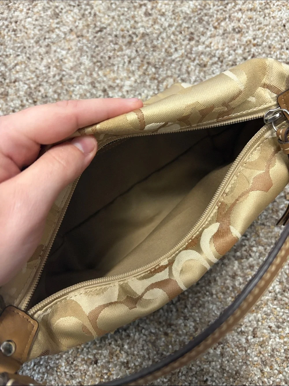 Coach Mini Shoulder Bag in Beige and Tan Signature Canvas